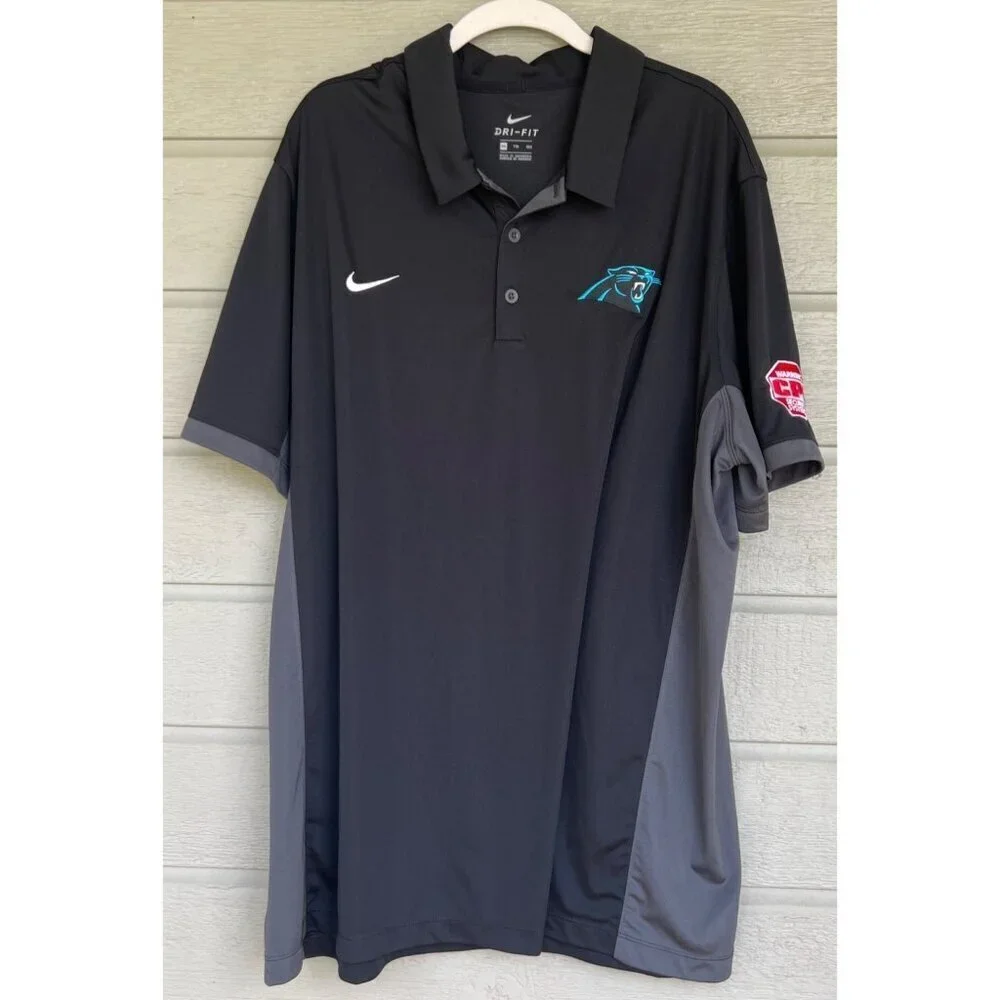 Nike Mens Carolina Panthers Dri-Fit Short Sleeve Polo Black Grey Size XXL
